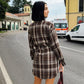 OF - Abito Silvyette quadri marrone con alamari