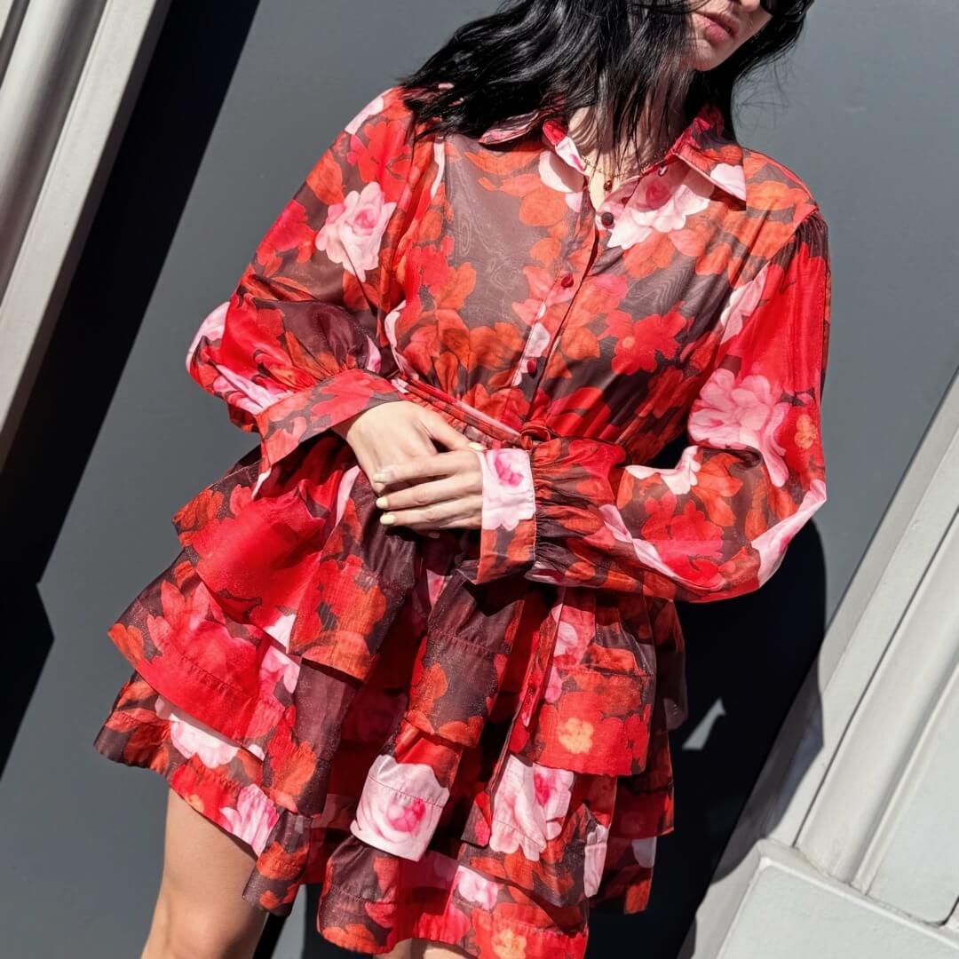 OF - Abito Flowery rosso