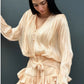OF - Abito Miriam rouches beige con inserto pizzo