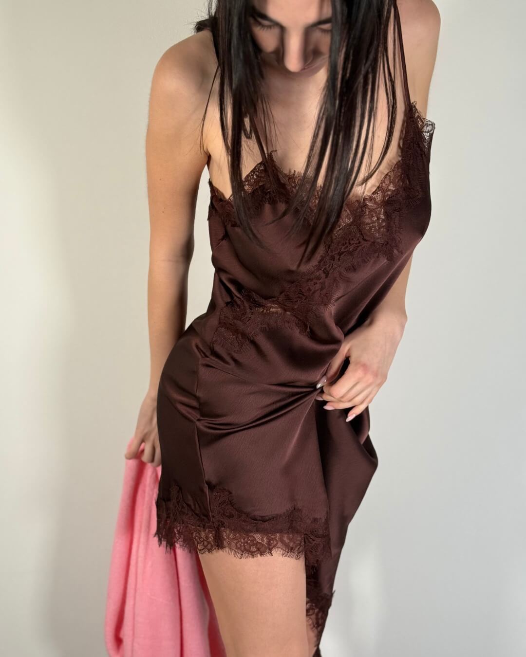 OF - Abito Marta satin cioccolato