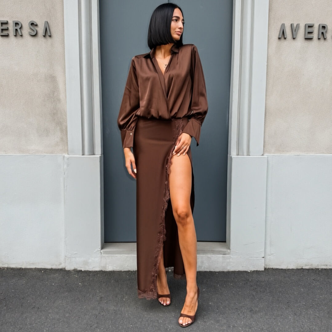 LM - Abito Illy satin marrone