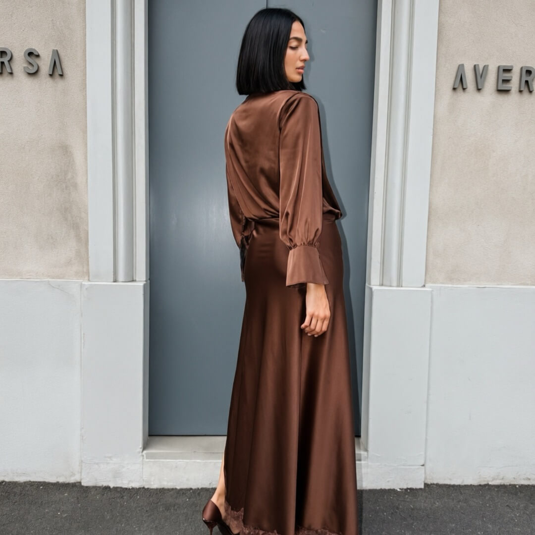OF - Abito Illy satin marrone