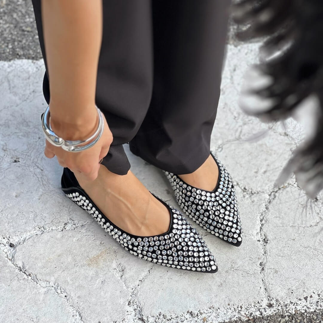 OF - Ballerina Kiki nero con strass