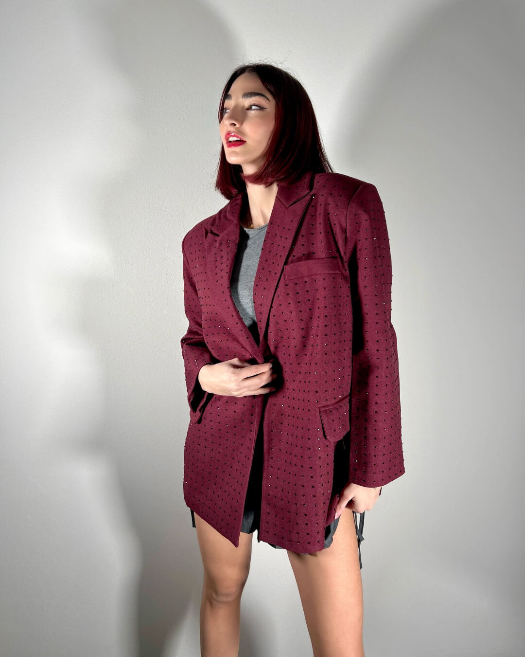 OF - Blazer Vamps bordeaux con strass