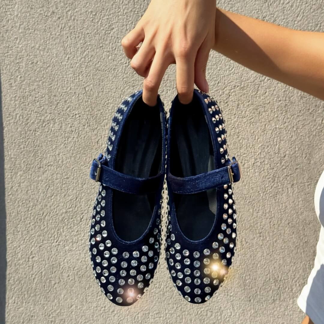 OF - Ballerina Gioia velluto blu con pietre