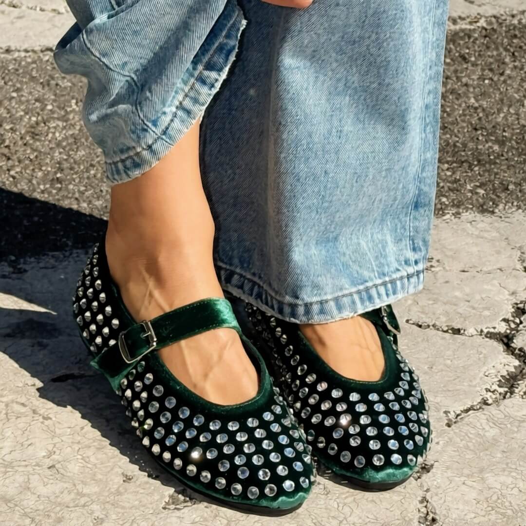 OF - Ballerina Gioia velluto verde con pietre