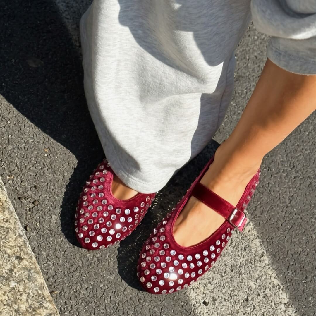 OF - Ballerina Gioia velluto bordeaux con pietre