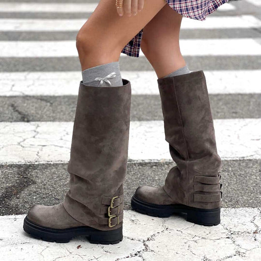 OF - Stivale Ice suede grigio con fibbie