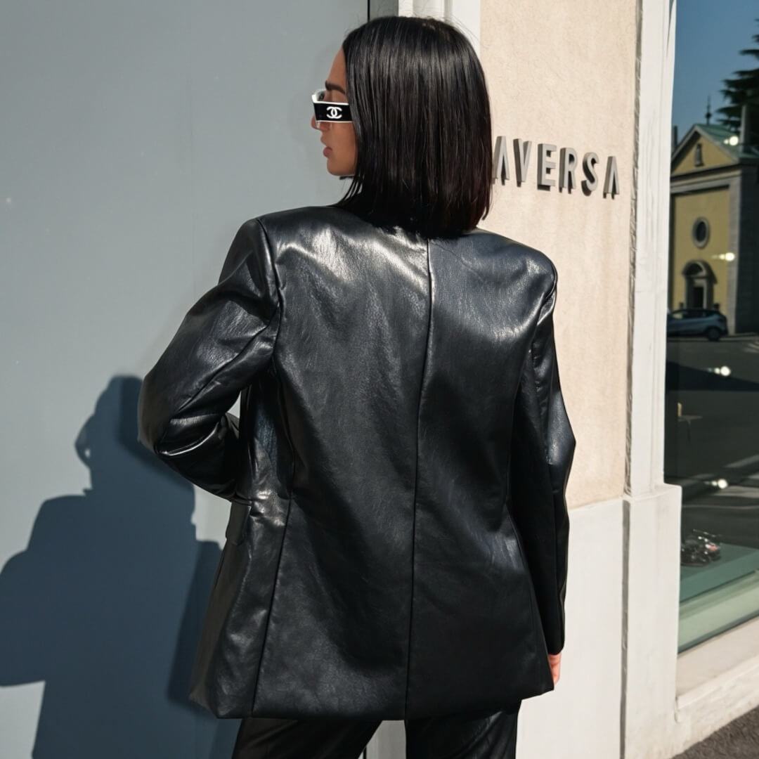 OF - LUMINA Blazer Reya ecopelle nero