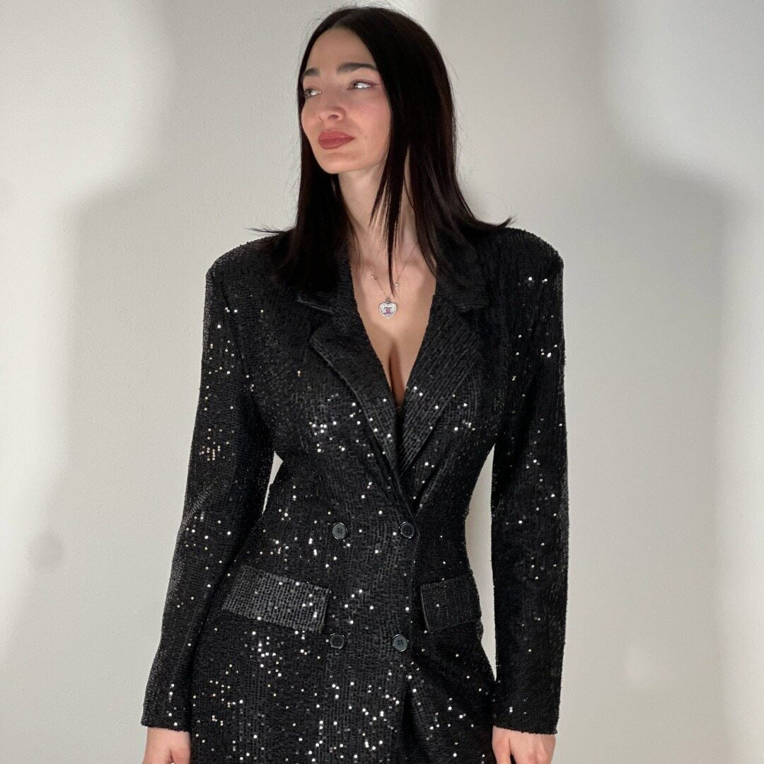 OF - Blazer abito Todaro paillettes nero