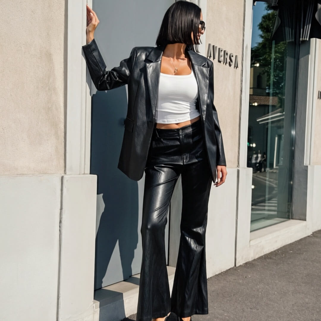 OF - LUMINA Blazer Reya ecopelle nero