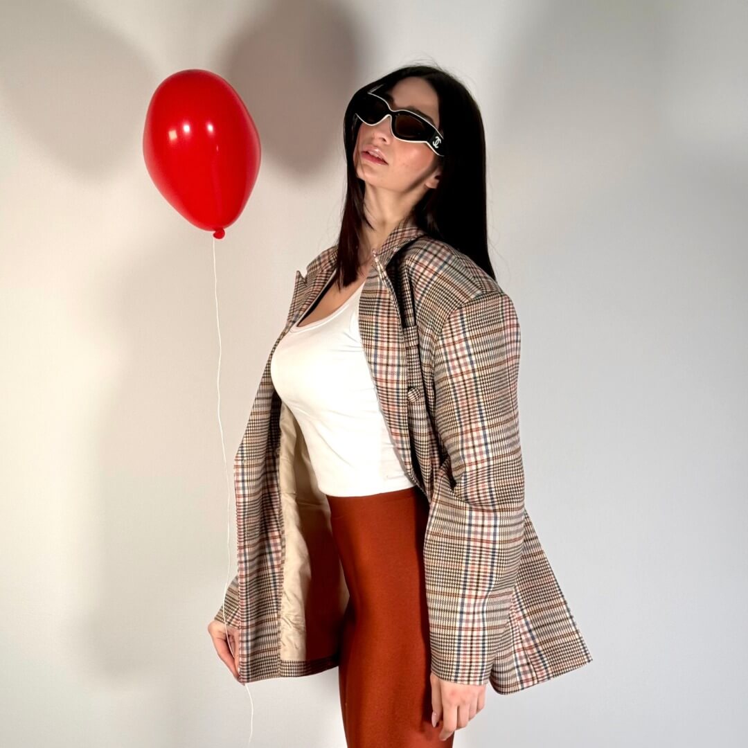 OF - Blazer Ruth tartan rosa beige