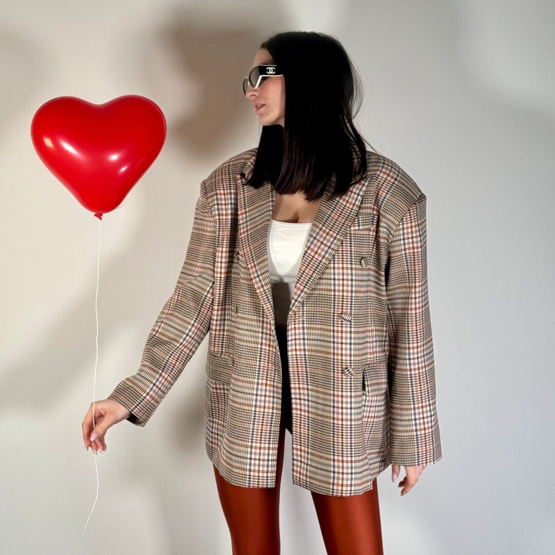 OF - Blazer Ruth tartan rosa beige