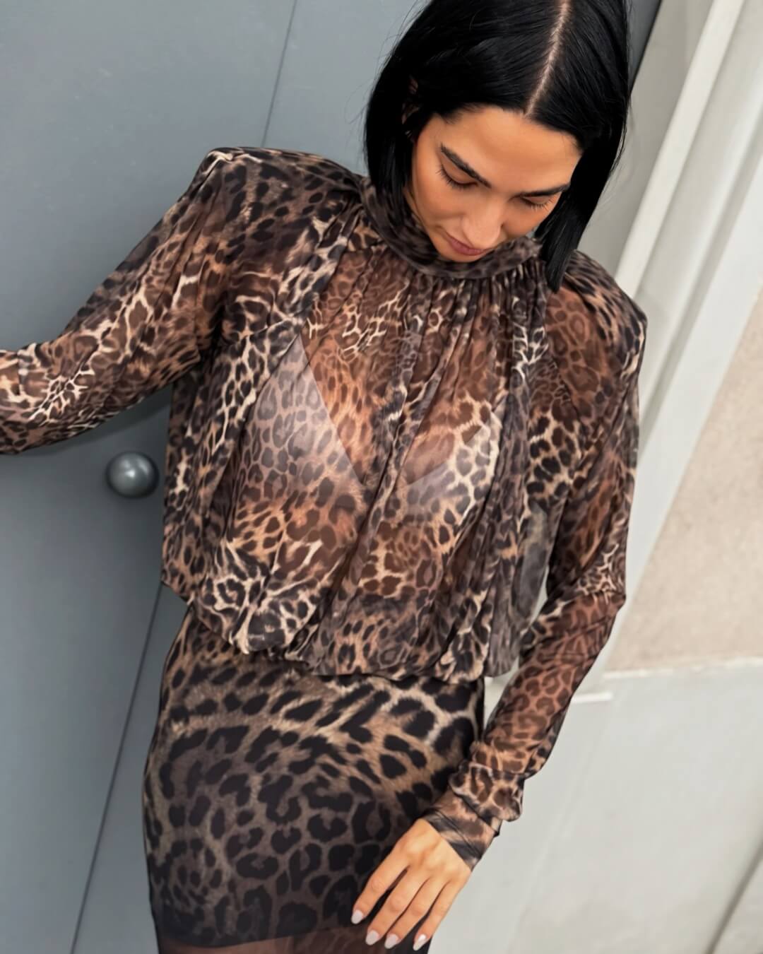 OF - LUMINA Body Kylie animalier con spalle imbottite