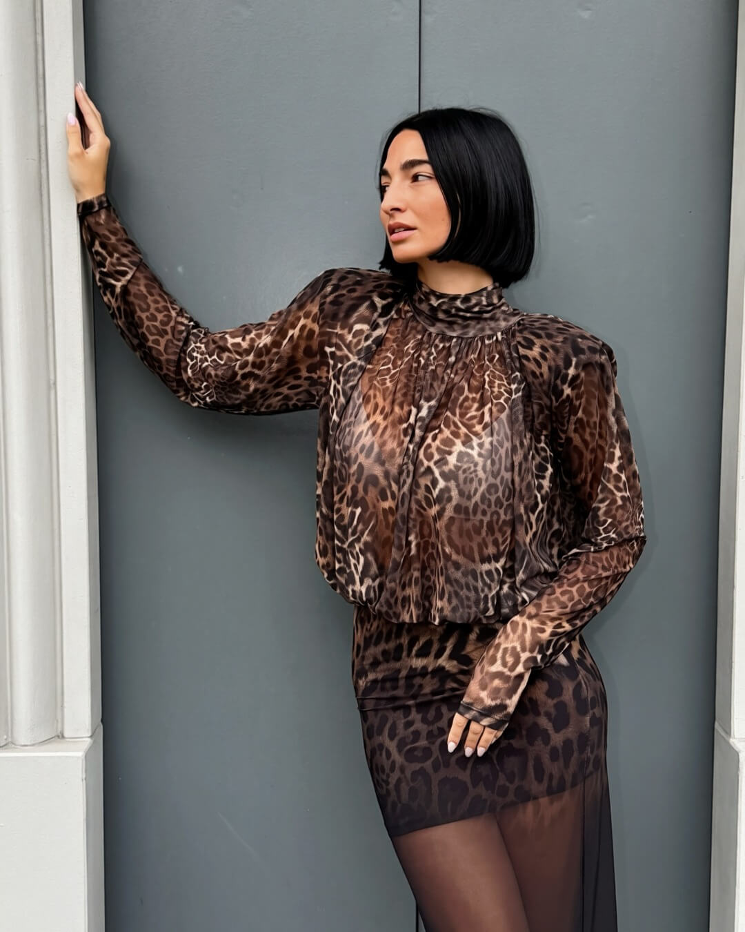 OF - LUMINA Body Kylie animalier con spalle imbottite
