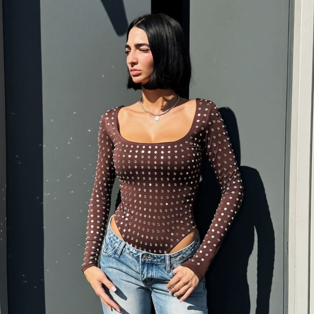 LM - Body Cassandra marrone con borchie