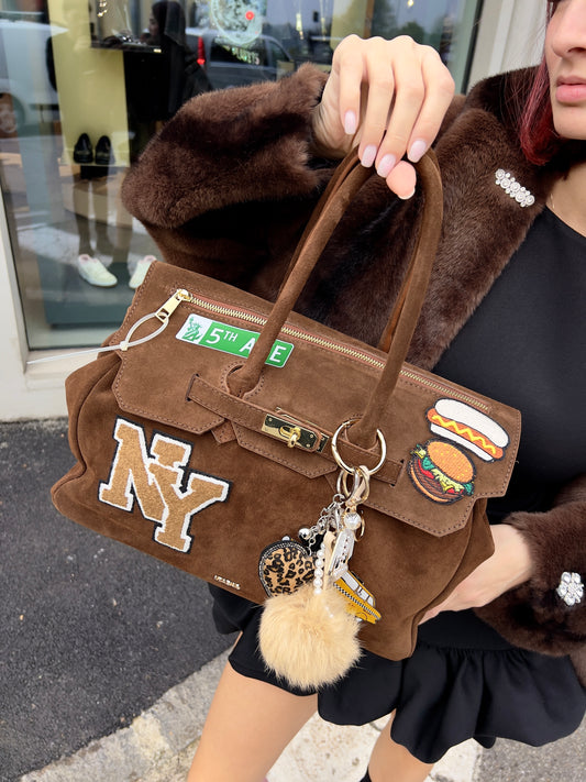 LM - MIA BAG Due manici patch New York suede choco