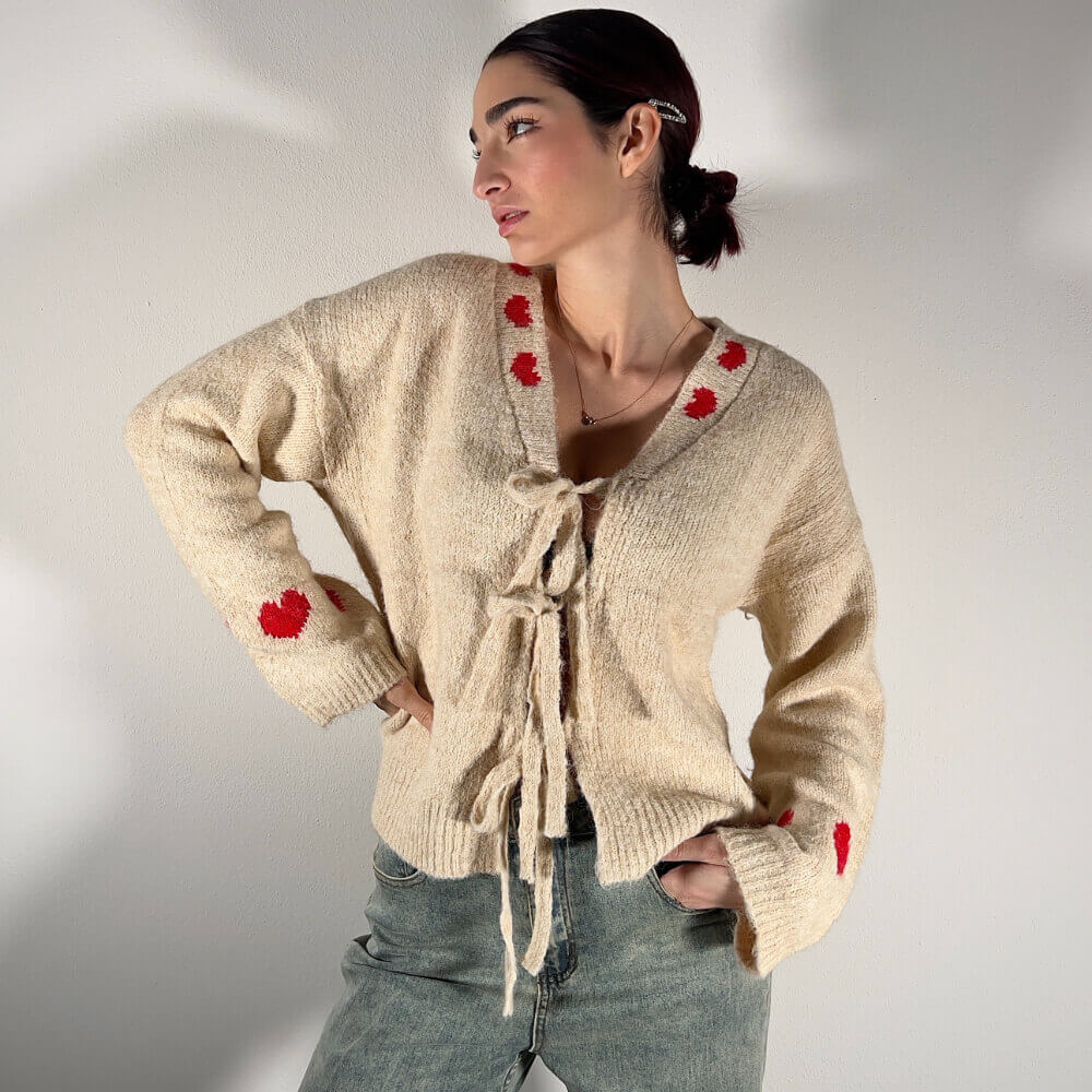 LM - Cardigan Felicity beige con cuori