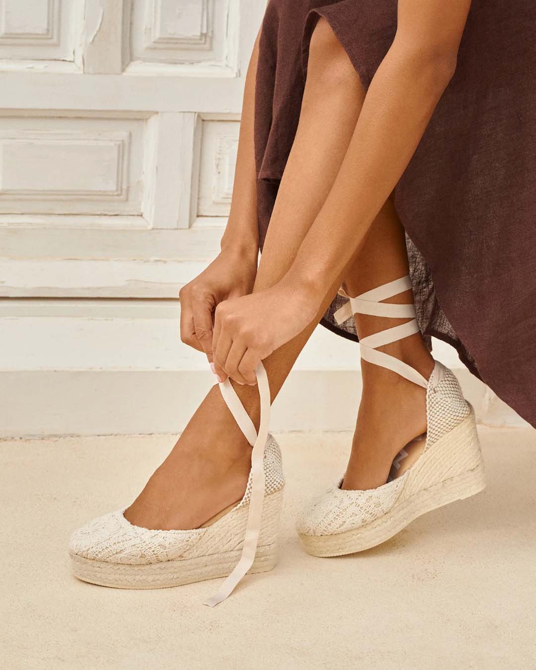 OF - Manebì wedge espadrilles natural cotton crochet