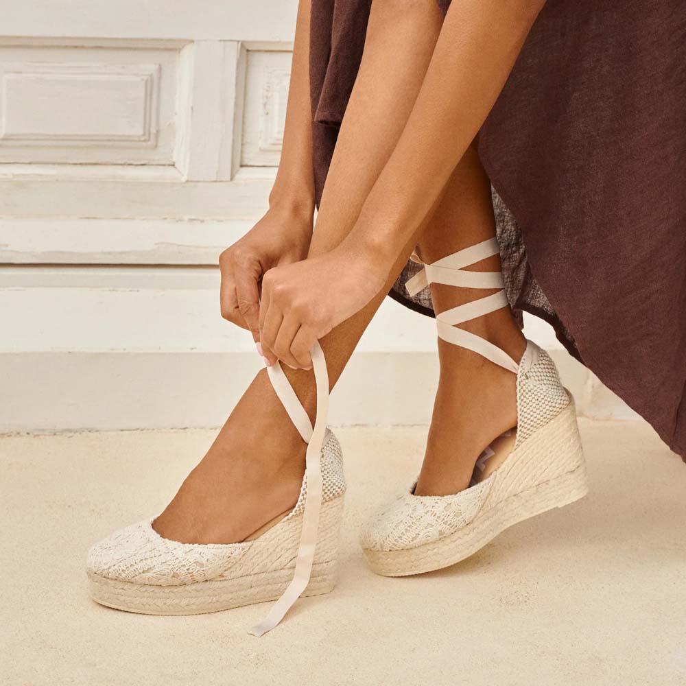 OF - Manebì wedge espadrilles natural cotton crochet