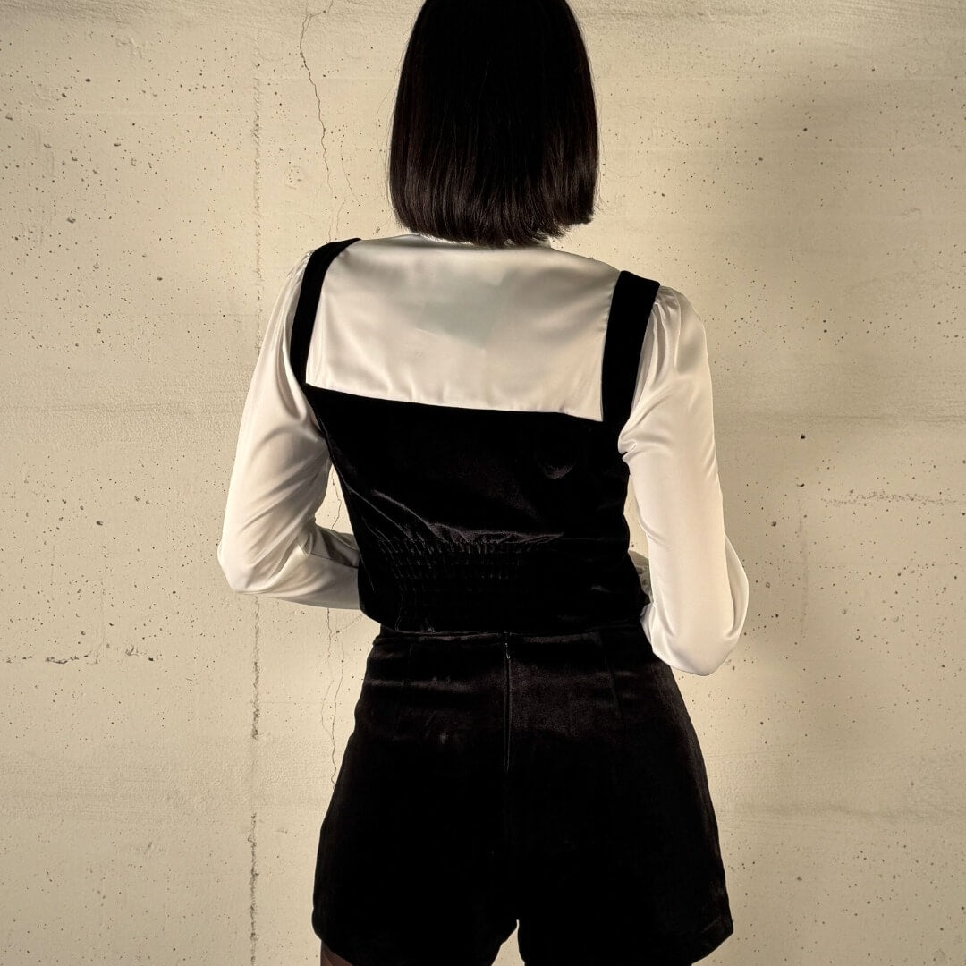 OF - ODI ODI Camicia Aurigo bianco nero con spilla fiocco
