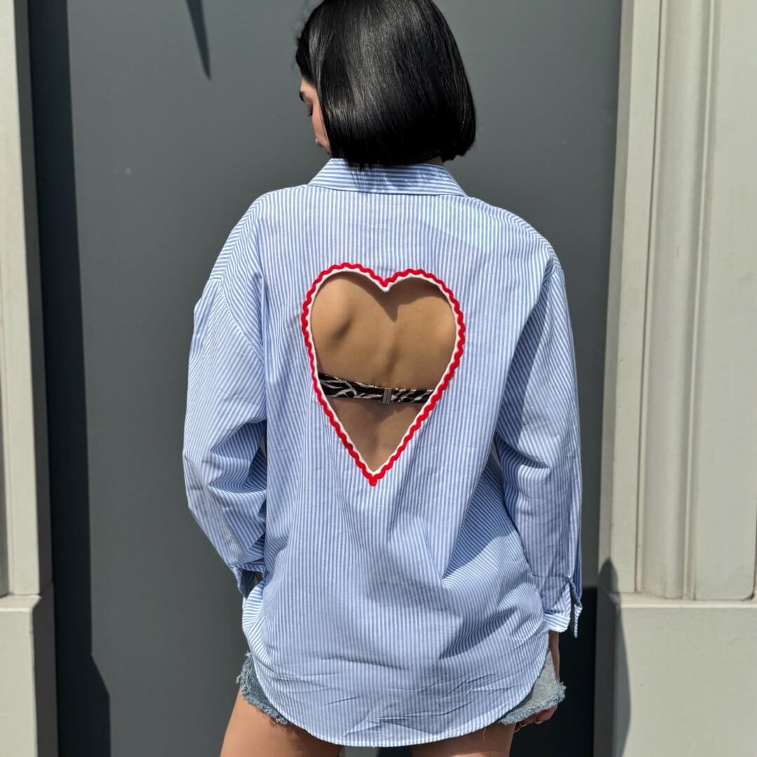 LM - Camicia Heart rigato azzurro
