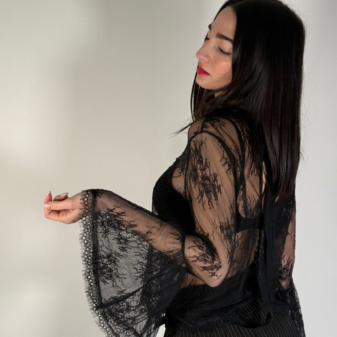 OF - LUMINA Camicia Flora pizzo nero