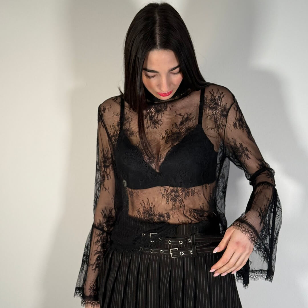 OF - LUMINA Camicia Flora pizzo nero