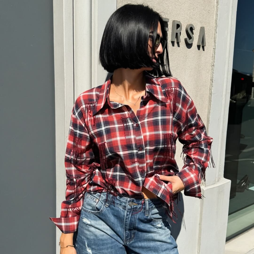 LM - Camicia Western rosso con strass