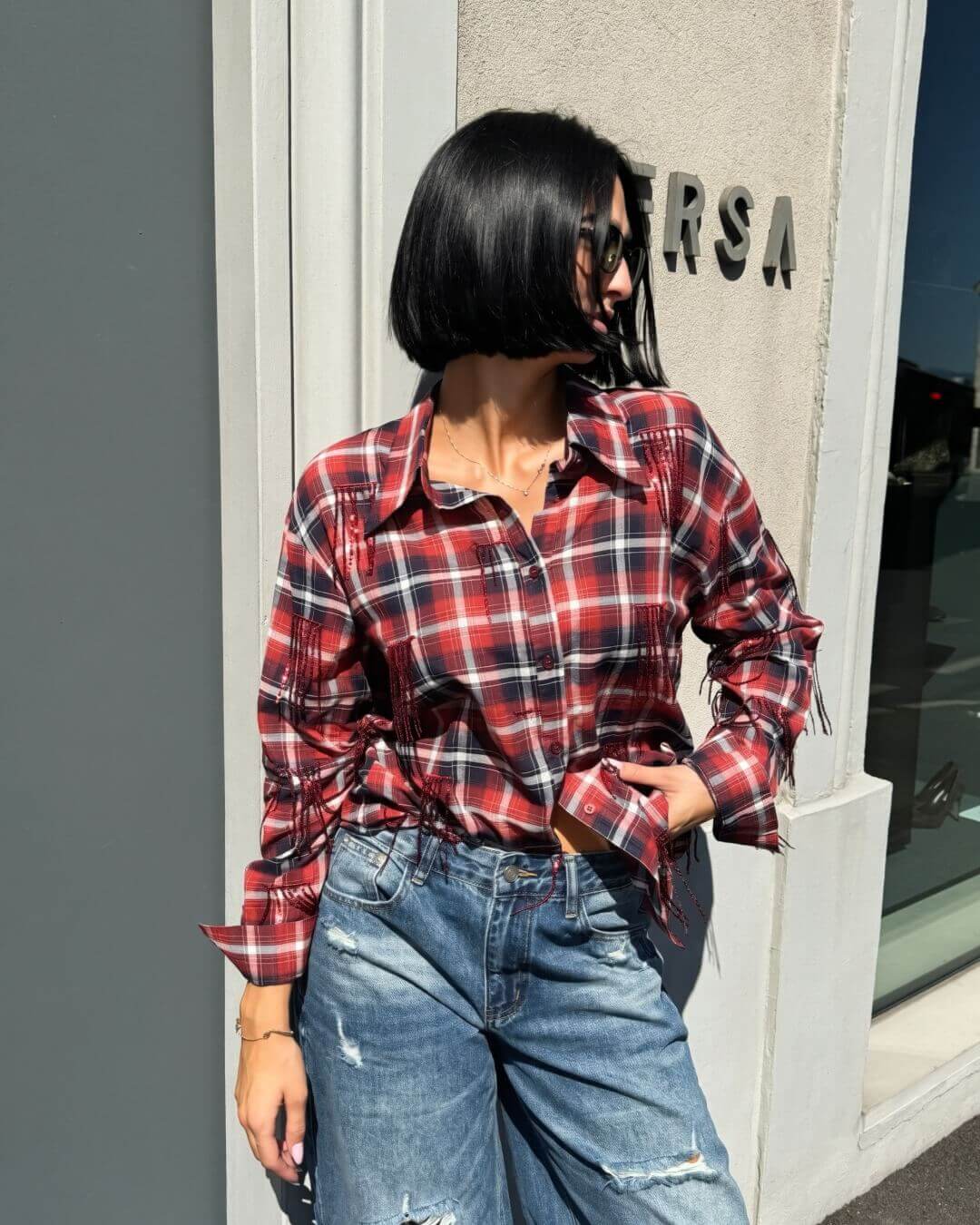 OF - Camicia Western rosso con strass