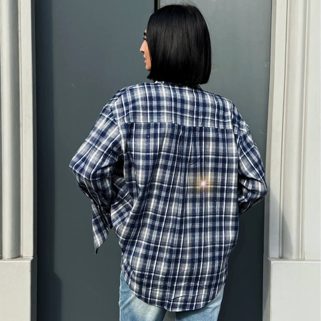 OF - Camicia Square blu con strass