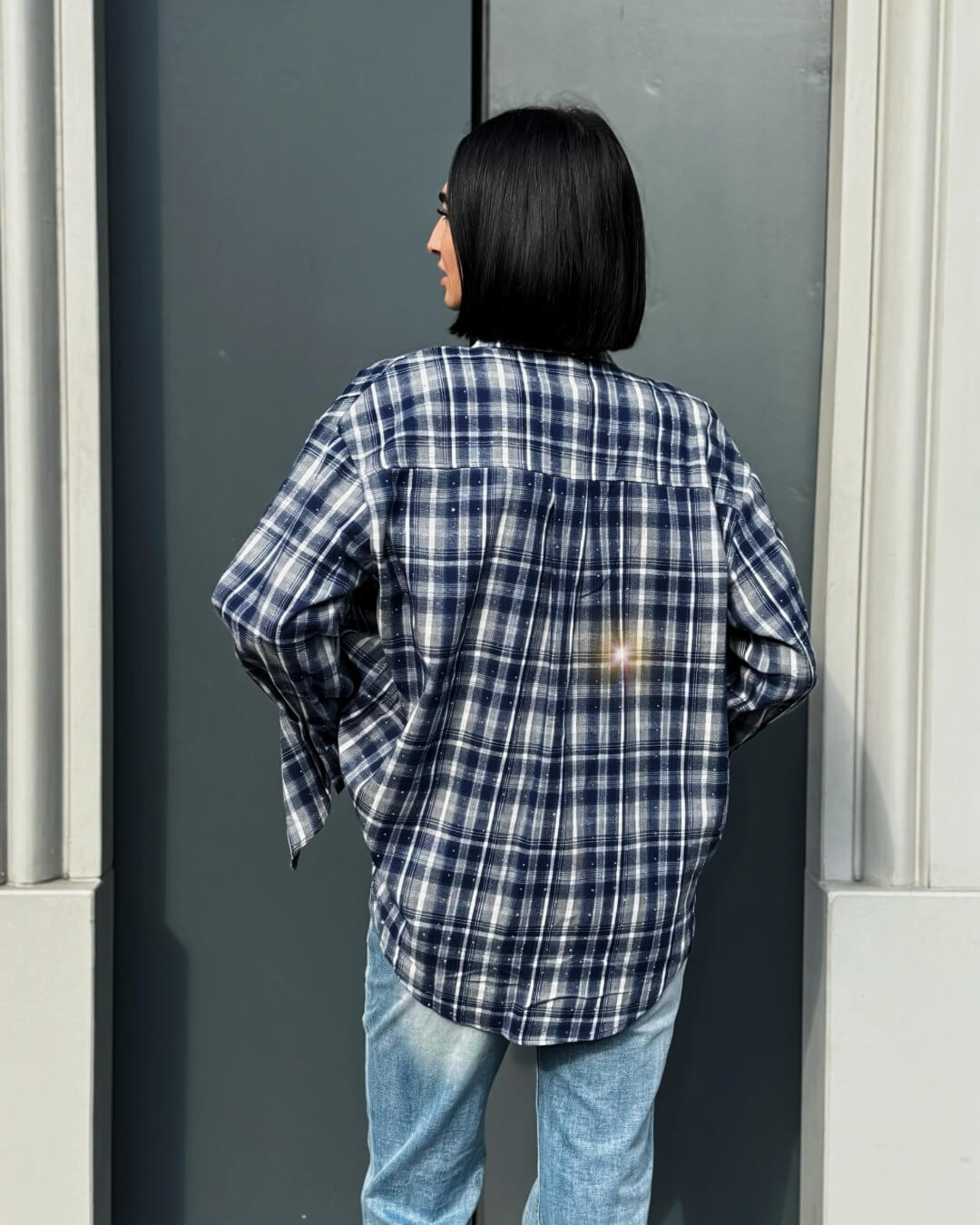 OF - Camicia Square blu con strass