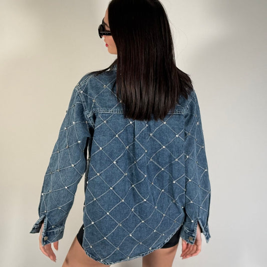 LM - Camicia Stella denim blue con pietre