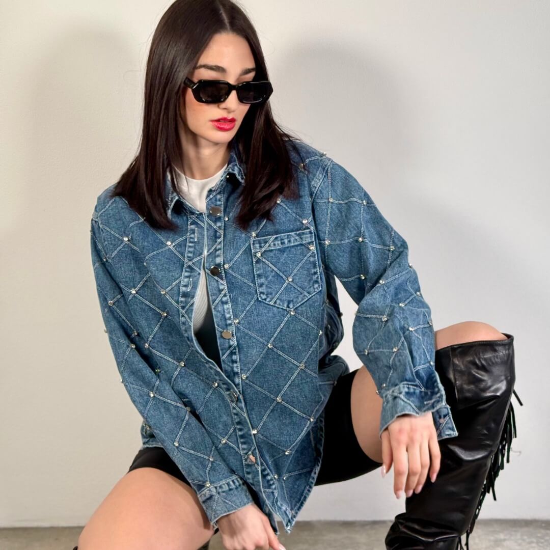 OF - Camicia Stella denim blue con pietre