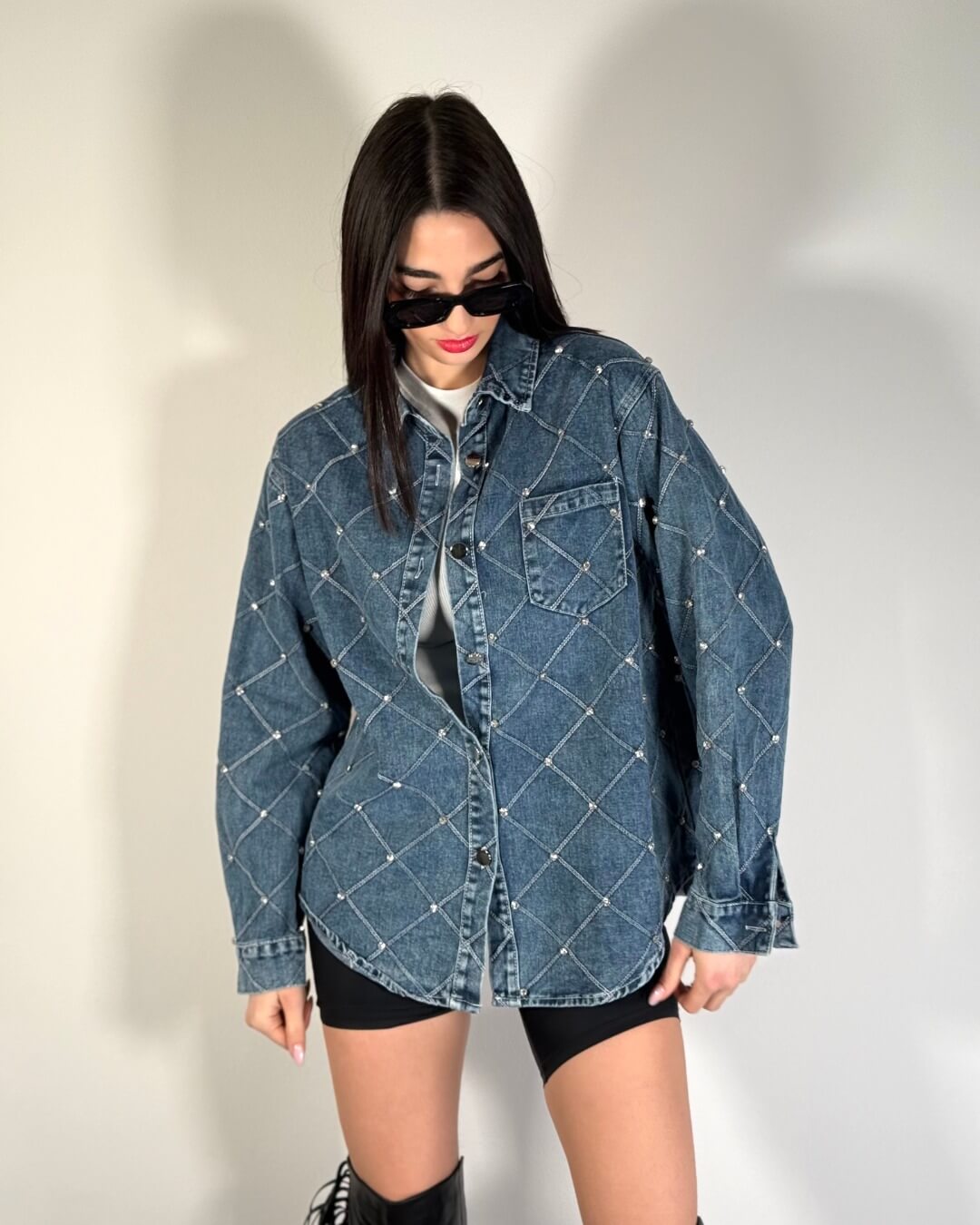 OF - Camicia Stella denim blue con pietre