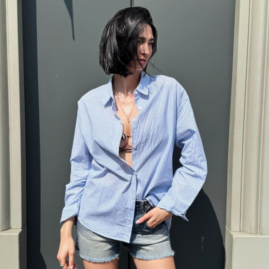 OF - Camicia Heart rigato azzurro