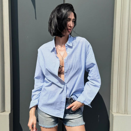 OF - Camicia Heart rigato azzurro