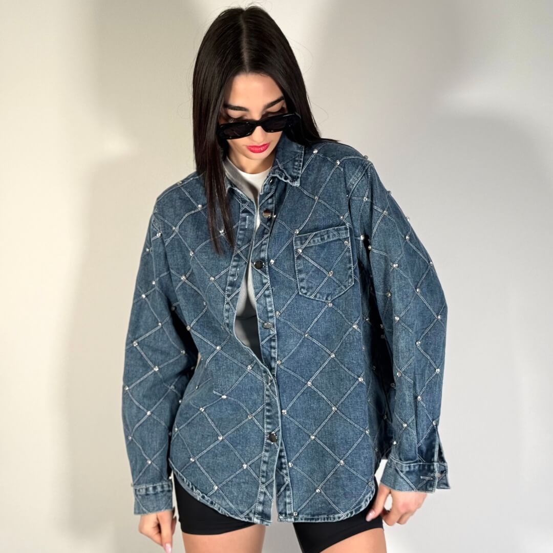 OF - Camicia Stella denim blue con pietre