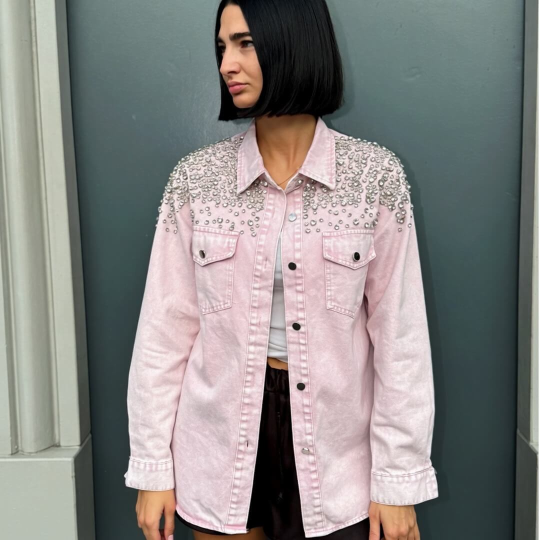LM - Camicia Sabrina denim rosa con pietre