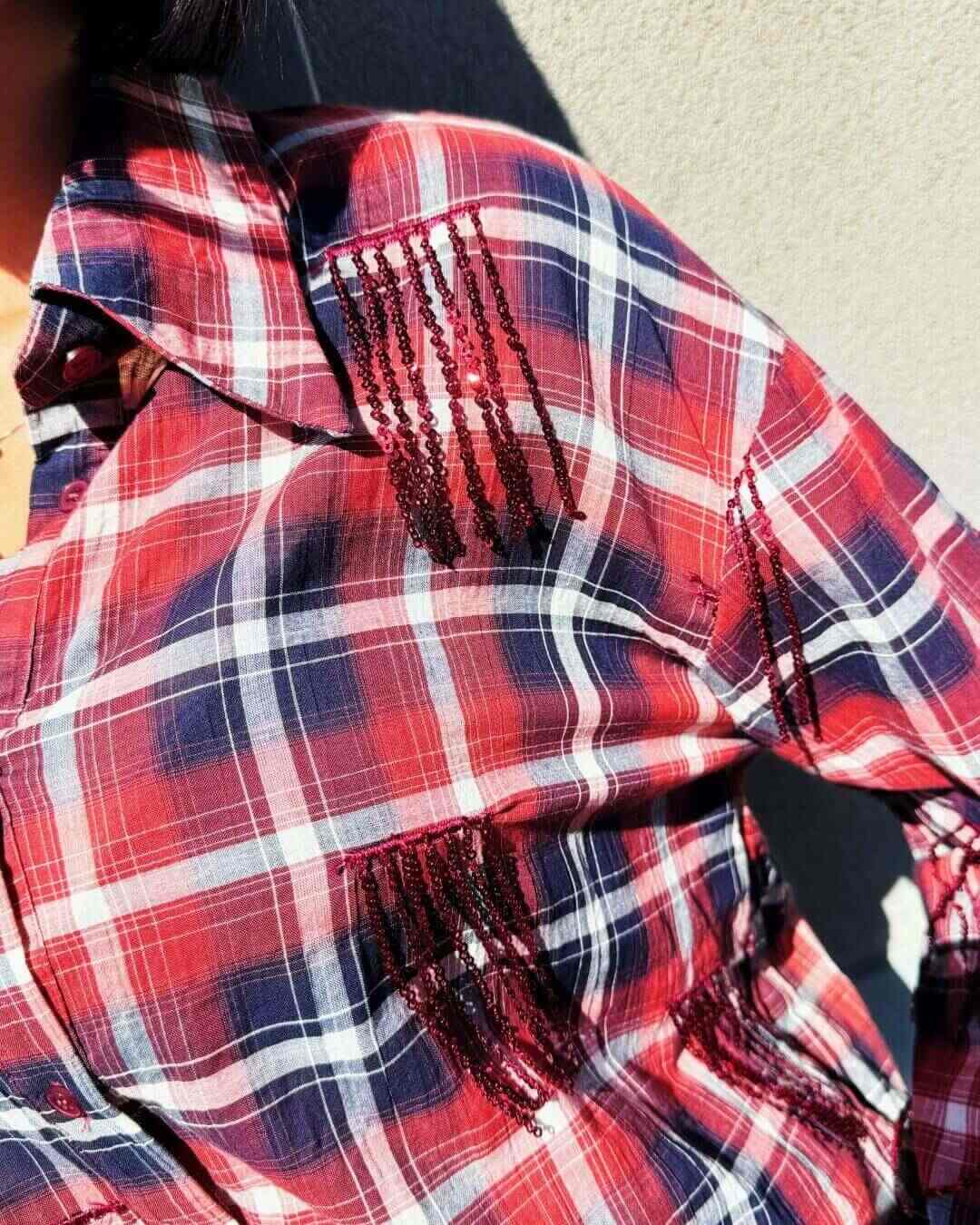 OF - Camicia Western rosso con strass