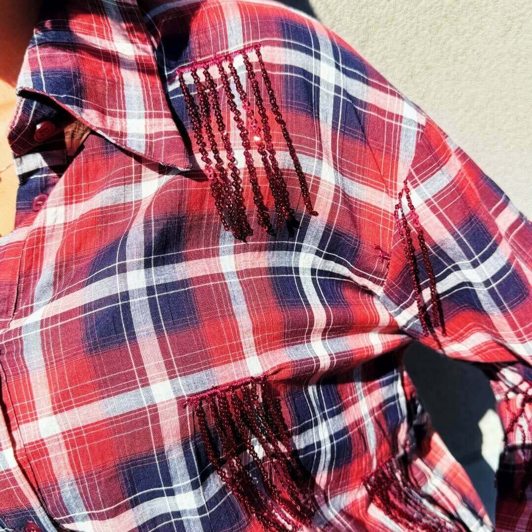 OF - Camicia Western rosso con strass