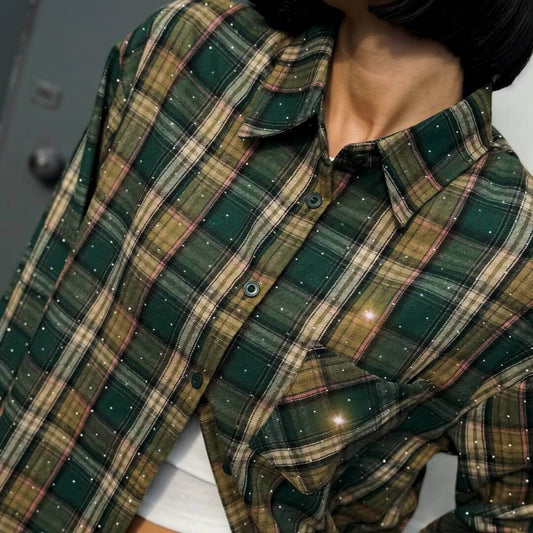 OF - Camicia Square verde con strass