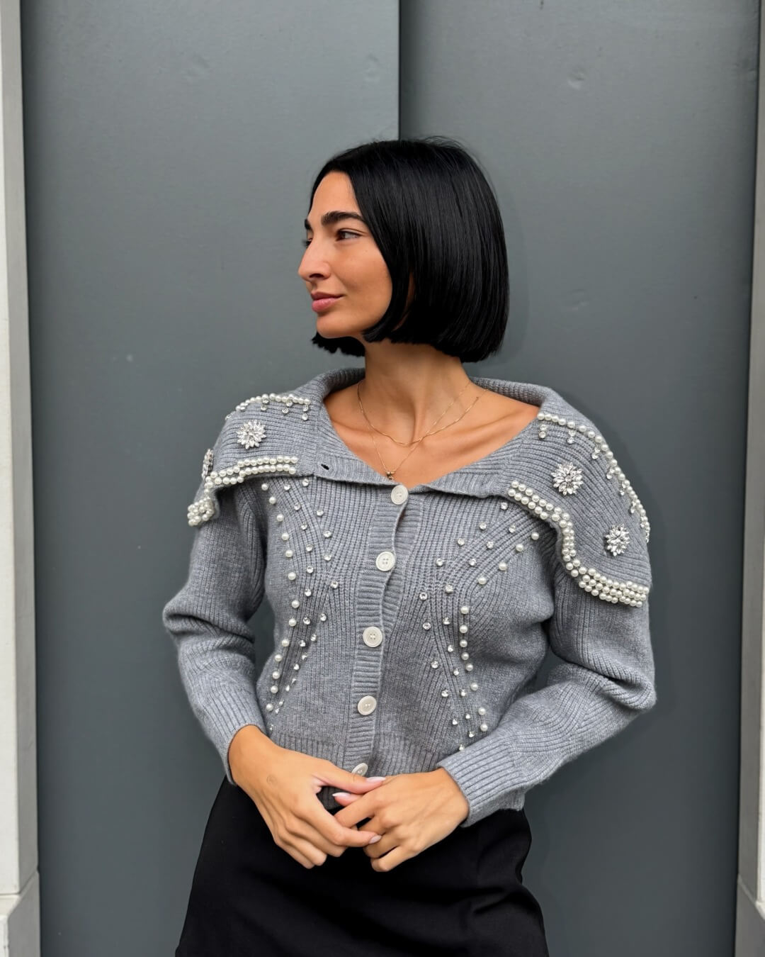 OF - ODI ODI Cardigan Galatina grigio con pietre