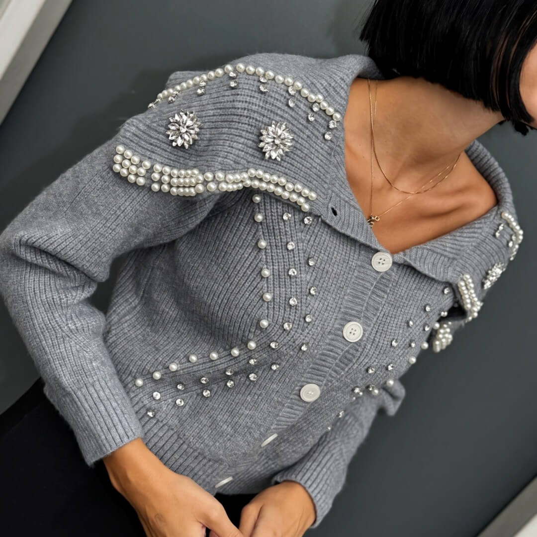 OF - ODI ODI Cardigan Galatina grigio con pietre