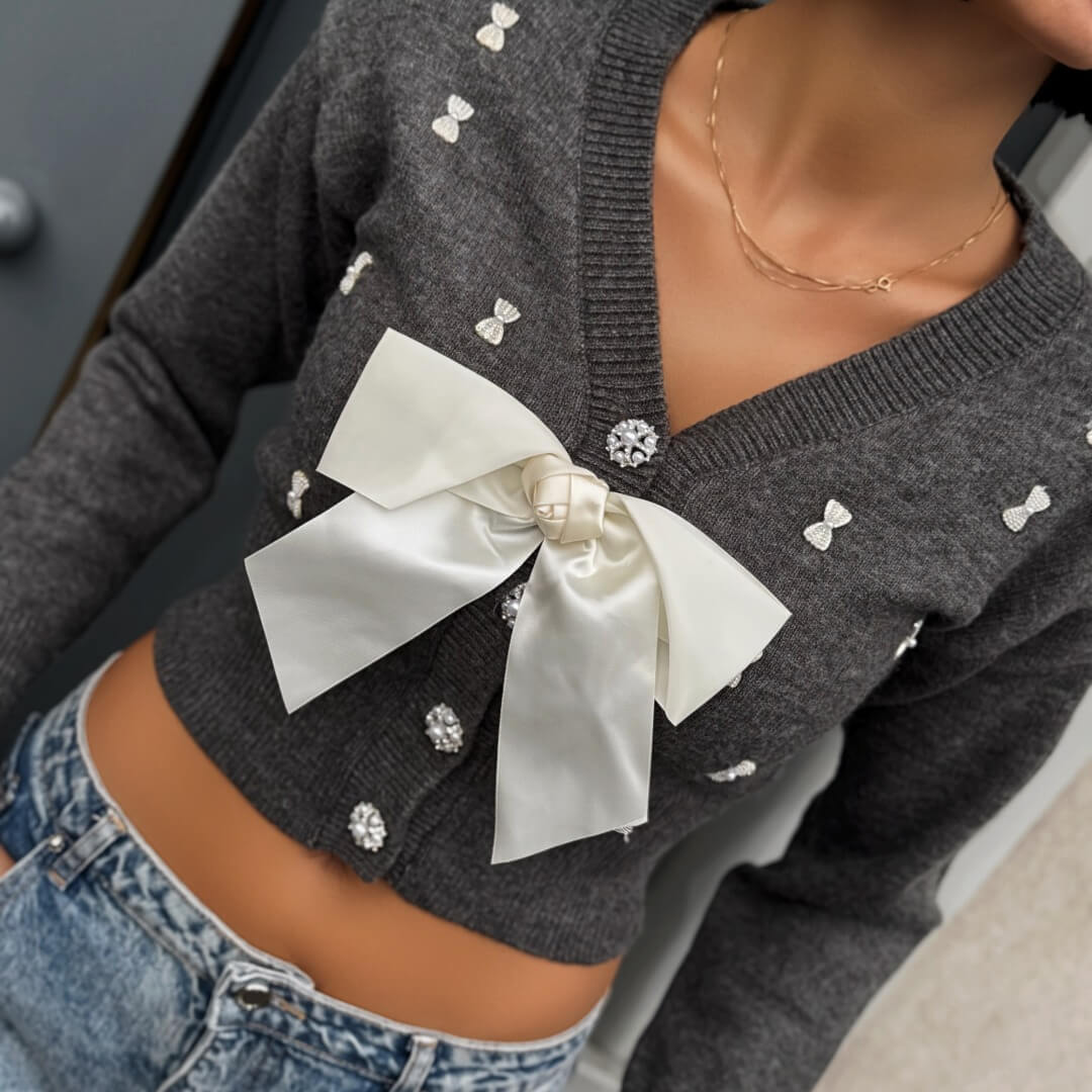 OF - ODI ODI Cardigan Samassi grigio con fiocchi