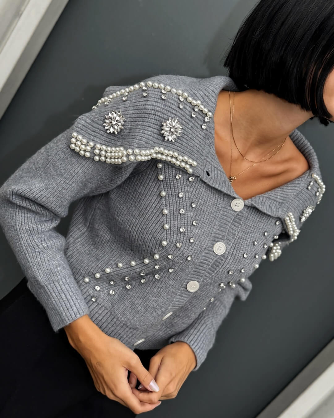 OF - ODI ODI Cardigan Galatina grigio con pietre