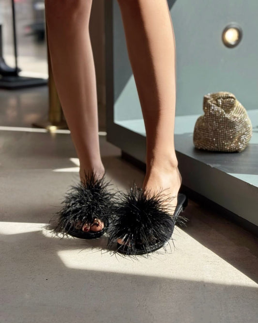 OF - Ciabattina Letty piume nero