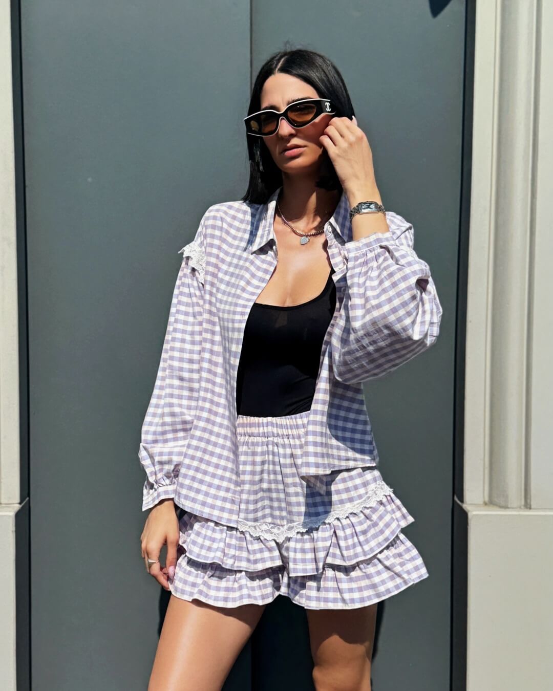 OF - Set Alma lilla vichy con rouches