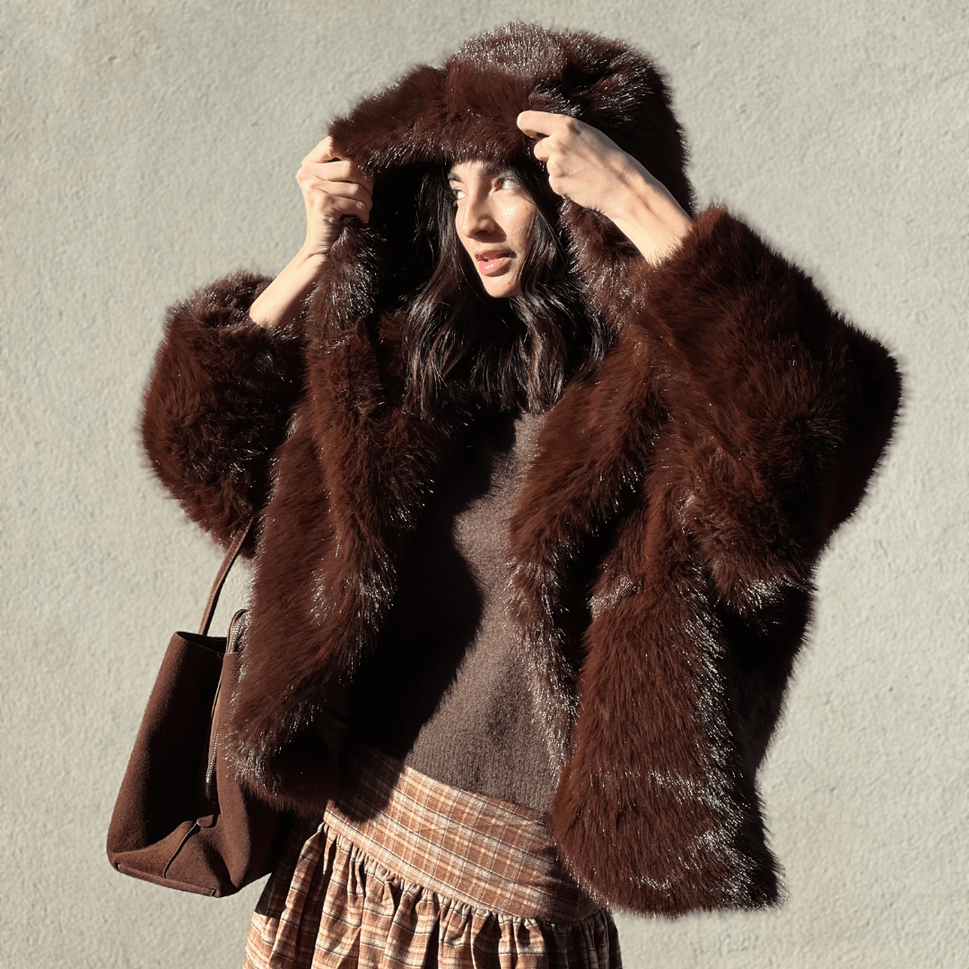 LM - Ecopelliccia Miriam con cappuccio marrone
