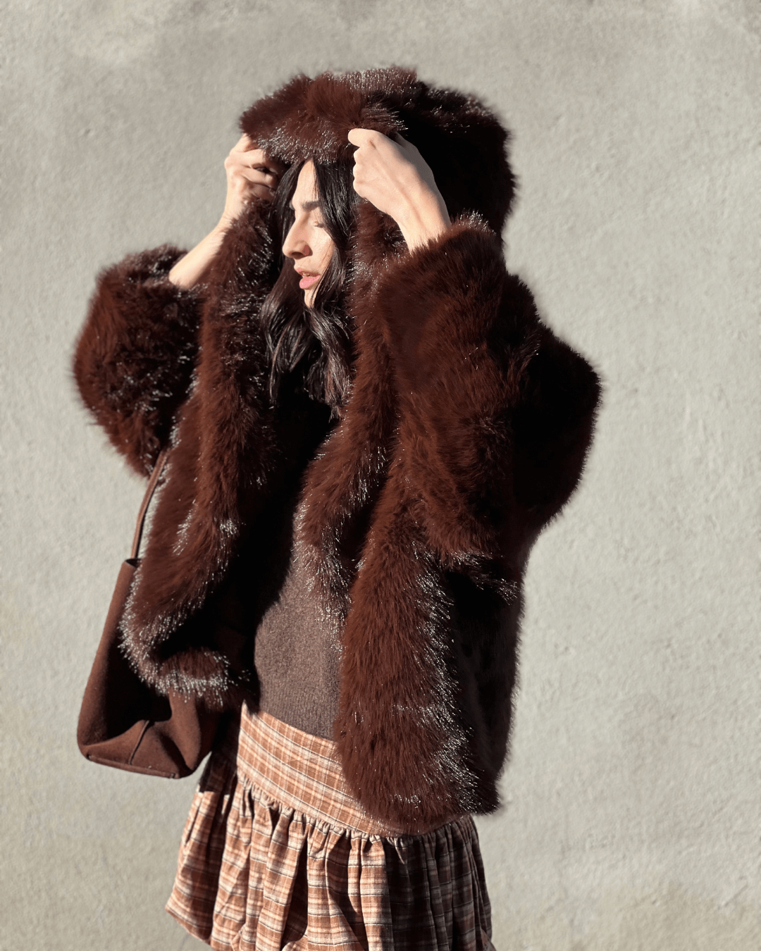 OF - Ecopelliccia Miriam marrone con cappuccio